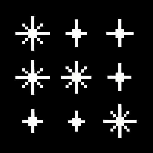 Пиксельные мималистичные звездочки видом сверху белого цвета
In-Game asset.  2d.  High contrast.  No shadows