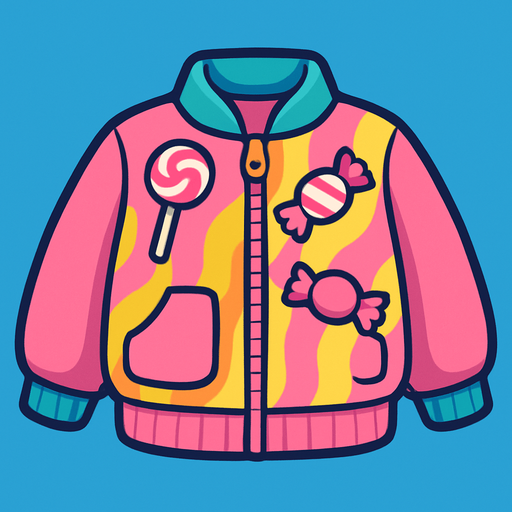 cute candy design jacket top view..
In-Game asset.  2d.  High contrast.  No shadows
