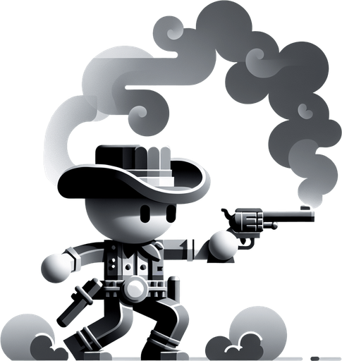 western cowboy toy shooting.
Single Game Texture. In-Game asset. 2d. Blank background. High contrast. No shadows.