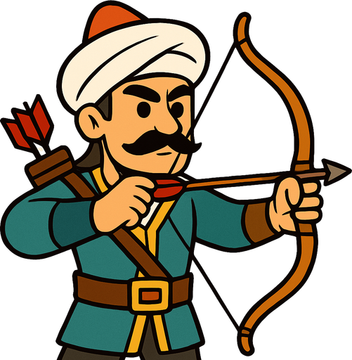 animasyon Çizgi dizi tarzında bir Osmanlı okçusu.
In-Game asset.  2d.  High contrast.  No shadows