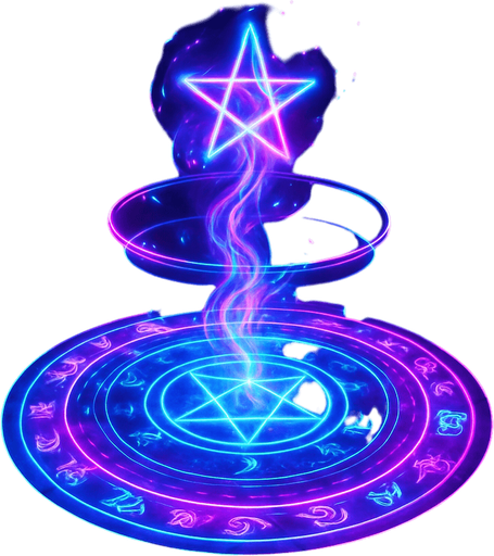 Neon cyberpunk magic spell effect 3d hologram