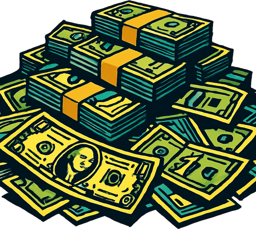 Pile of money.
High contrast.  No shadows