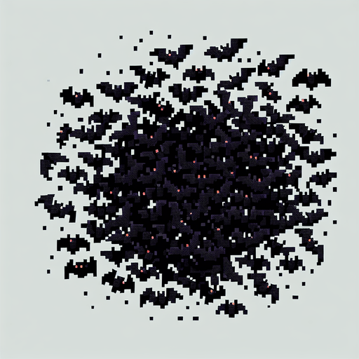 pixel art of a small swarm of black bats
Single Game Texture. In-Game asset. 2d. Blank background. High contrast. No shadows.