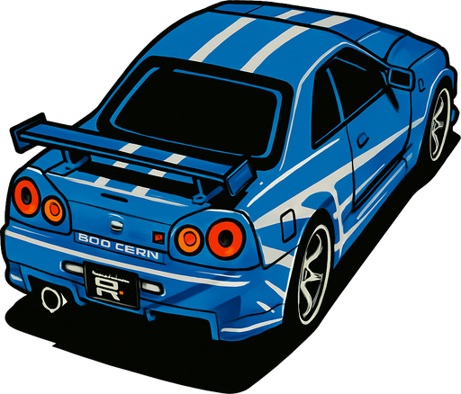 nissan gtr skyline vom 2 fast 2 furios.
In-Game asset.  2d.  High contrast.  No shadows aber in fahrtrichtung also von oben hinten sollte man auto sehen