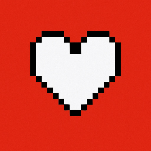 un corazon de color blanco con bordes negros, el mismo que lanza Jevil en deltarune capitulo 1, el corazon es pixeleado 16x16 (el fondo de la imagen sea roja).
In-Game asset.  2d.  High contrast.  No shadows