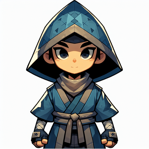 2d animated character Young ninja chinese qith triangular hat game.
Single Game Texture.  High contrast.  No shadows