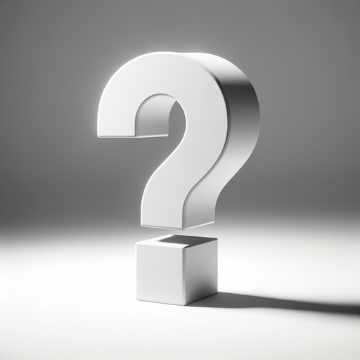 white 3d questionmark with a shadow.
Single Game Texture.  In-Game asset.  2d.  Blank background.  High contrast.  No shadows