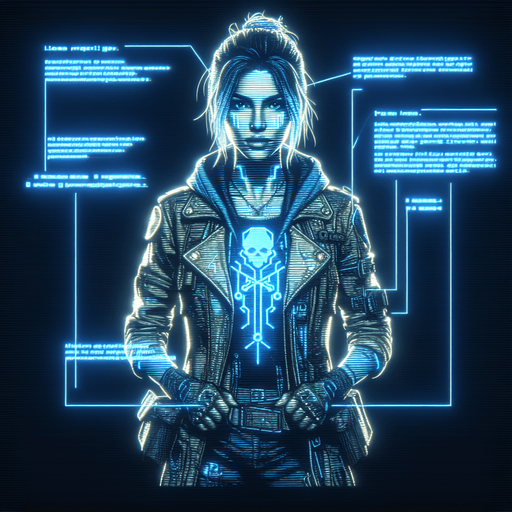 A hologram projection of a rebel secret agent bust, with a futuristic cyberpunk style. The agent is a confident woman in a rugged yet high-tech suit, adorned with subtle anarchist symbols and glowing blue accents. Her look conveys authority and high rank within an underground rebel group, with a determined and defiant expression as she gives hacking instructions to the player..
Single Game Texture. In-Game asset. 2d. Blank background. High contrast. No shadows.