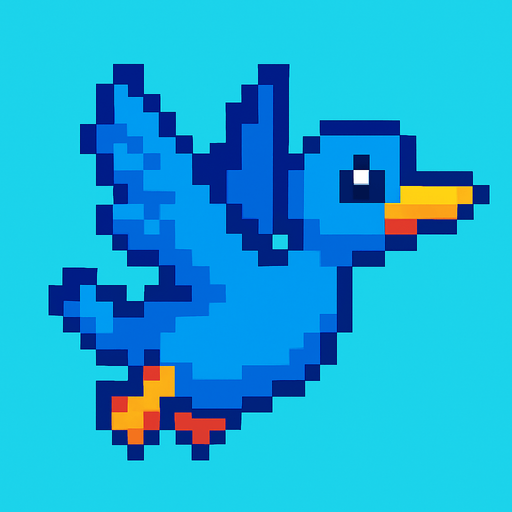 pixart blue duck flying.
In-Game asset.  2d.  High contrast.  No shadows