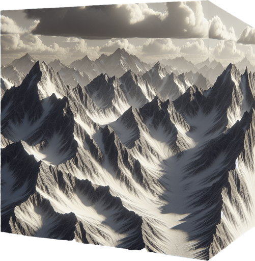 Mountain.
Single Game Texture.  In-Game asset.  2d.  Blank background.  High contrast.  No shadows