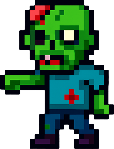 zombie pixel no text.
In-Game asset.  2d.  High contrast.  No shadows
