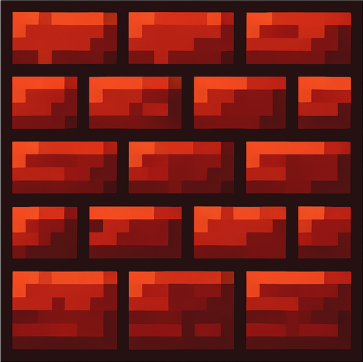 2d pixel art red brick wall.
In-Game asset.  2d.  High contrast.  No shadows