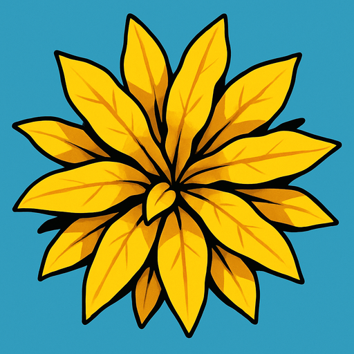 Top view of colorful yellow plant looking upwards.
In-Game asset.  2d.  High contrast.  No shadows