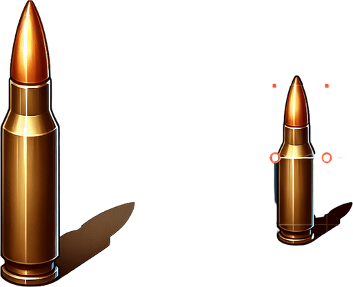 create a small bullet projectile.
Single Game Texture. In-Game asset. 2d. Blank background. High contrast. No shadows.