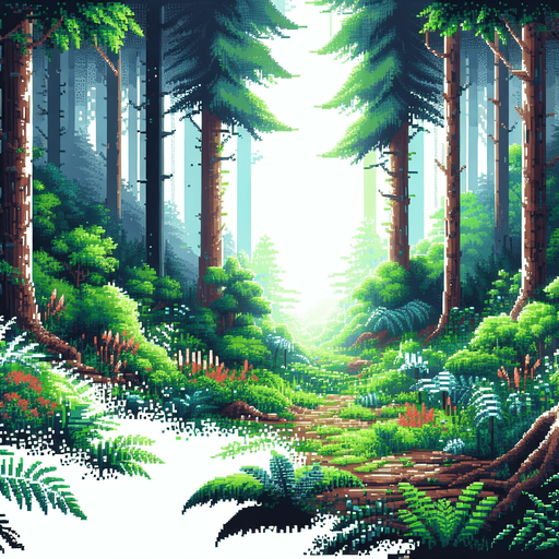 pixelart of forest background.
White background, high contrast, shadowless.