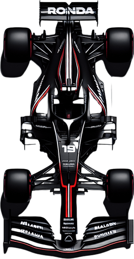 Black McLaren MP4-29 F1 RACE CAR with red lines and white,,RONDA"text. TOP VIEW..
Single Game Texture. In-Game asset. 2d. Blank background. High contrast. No shadows.