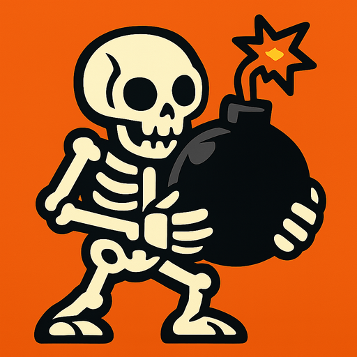 Skeleton with a bomb.
In-Game asset.  2d.  High contrast.  No shadows