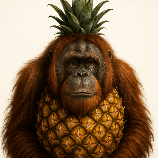 Haz a un orangután con cuerpo de piña, Ultra Realista.
In-Game asset.  2d.  High contrast.  No shadows. Ultra Realista