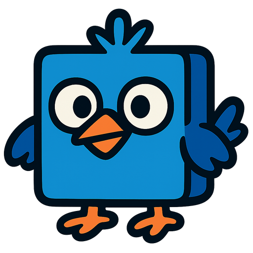 Square shaped blue bird.
In-Game asset.  2d.  High contrast.  No shadows