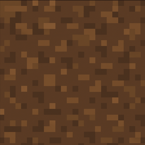 Make a 2D top-down pixelated flat image of Dirt.
In-Game asset.  2d.  High contrast.  No shadows