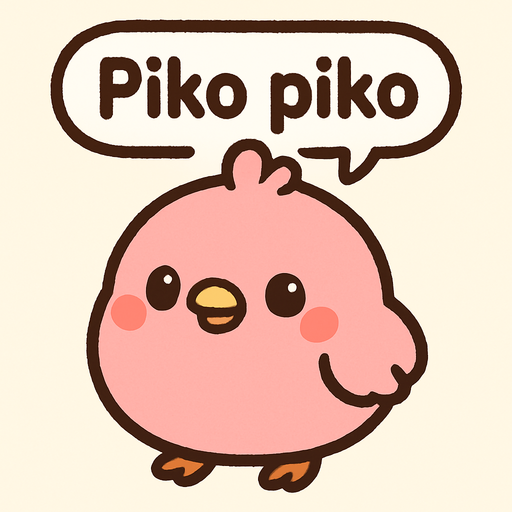 Debe decir “Piko piko” y ser estilo cute.
In-Game asset.  High contrast.  No shadows