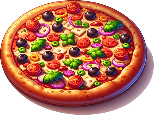pizza mg.
Single Game Texture.  In-Game asset.  2d.  Blank background.  High contrast.  No shadows