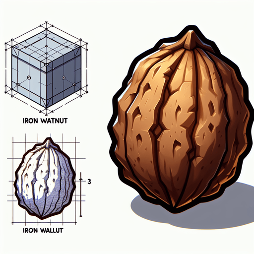 iron walnut, side view, cartoon.
Single Game Texture. In-Game asset. 2d. Blank background. High contrast. No shadows.