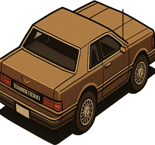 Brown Ford sedan thunder bird car, seen from behind Top-down, gta2, Single Game Texture. In-Game asset. 2d. Blank background. High contrast. No shadows.isometric its looks retro. In-Game asset. 2d. High contrast. No shadows