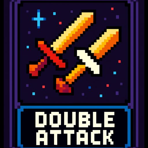 Карточка улучшения раздватвает атаку пиксельная в стиле космоса.
In-Game asset.  2d.  High contrast.  No shadows