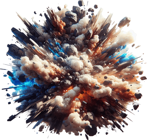 Rocks explosion, colors (brown; blue; white; dark), Light, HD, Blur..
Single Game Texture. In-Game asset. 2d. Blank background. High contrast. No shadows.