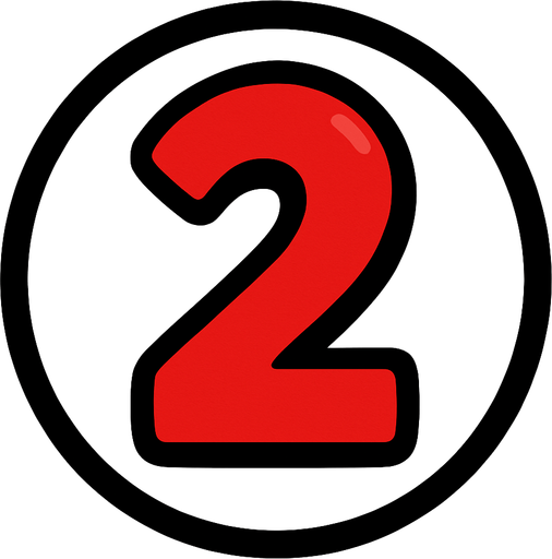 Numero 2 de color rojo dentro de un circulo blanco..
In-Game asset.  2d.  High contrast.  No shadows. Cartoon 2D