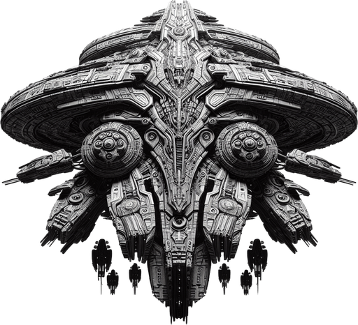 space boss ufo.
Single Game Texture.  In-Game asset.  2d.  Blank background.  High contrast.  No shadows