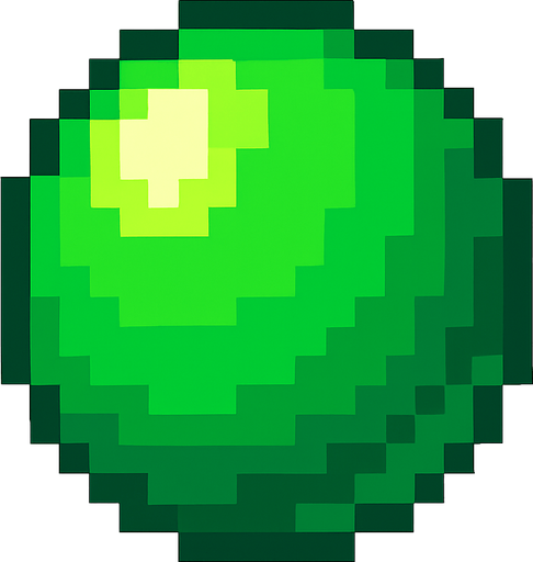 Bir top pixel art yeşil renkli.
In-Game asset.  2d.  High contrast.  No shadows