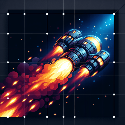 🚀 Animated Thrusters – A glowing flame or energy coming from the back of the spaceship..
Single Game Texture.  In-Game asset.  2d.  Blank background.  High contrast.  No shadows
