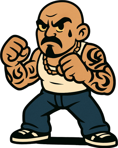pandillero que quiere pelear a puño limpio.
In-Game asset.  2d.  High contrast.  No shadows