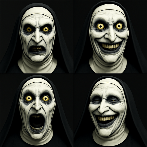 3D the nun Scary and funny face meme. different faces look. face only
In-Game asset.  3D.  High contrast.  No shadows