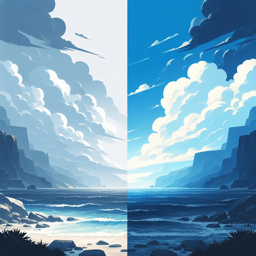 sea and sky
Single Game Texture.  In-Game asset.  2d.  Blank background.  High contrast.  No shadows