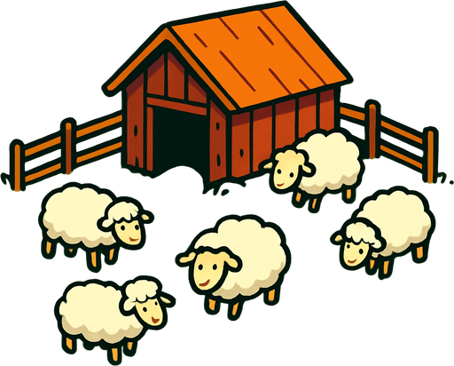 מרעה ירוק עם דיר קטן במרכזו.
In-Game asset.  2d.  High contrast.  No shadows