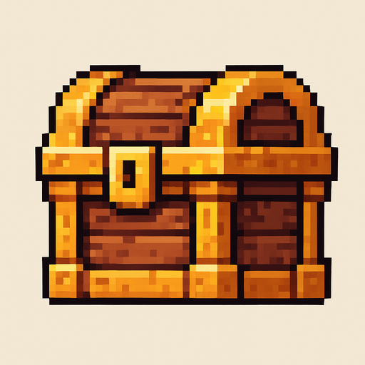 pixel tahta bir hazine kutusu.
In-Game asset.  2d.  High contrast.  No shadows