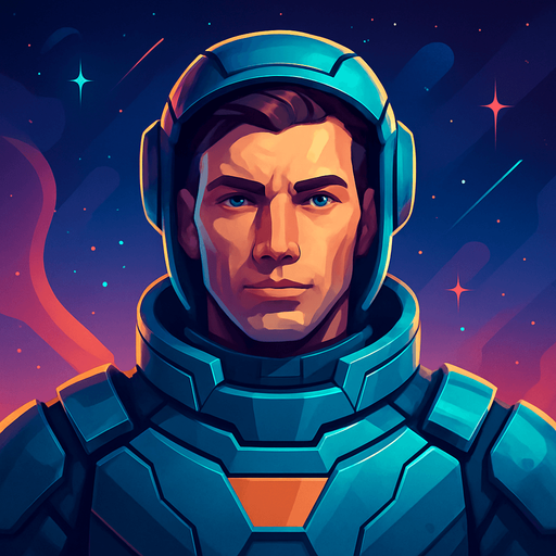 Front-facing icon, Fullscreen modern App Store art style with futuristic male colonist, 16:9, high definition.  No text captions!