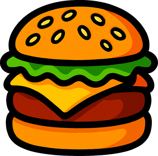 burger.
In-Game asset.  2d.  High contrast.  No shadows