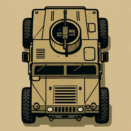 Top view of a military Humv ground vehicle.
In-Game asset.  2d.  High contrast.  No shadows