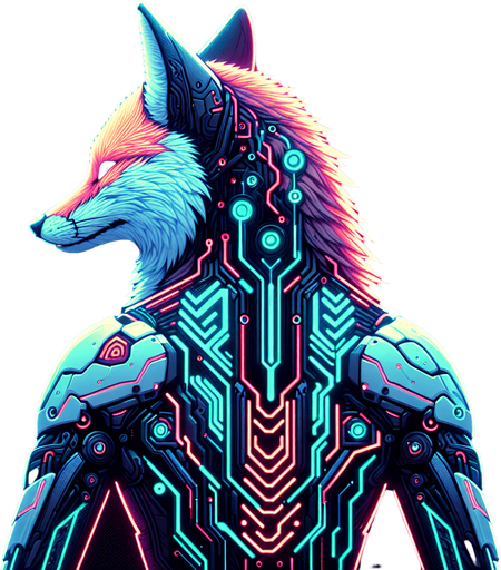 🦊 Animal-based	" a back side view of neon cyber fox, glowing fur, sleek design".
Single Game Texture.  In-Game asset.  2d.  Blank background.  High contrast.  No shadows