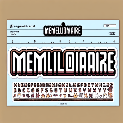 Text saying 'Memellionaire'. cute, cartoony font. looks like a sticker. feline themed.
Single Game Texture. In-Game asset. 2d. Blank background. High contrast. No shadows.