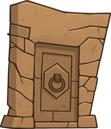 Puerta de piedra cerrada. No background. Transparent background. Blank background. No shadows. 2d. In-Game asset. flat