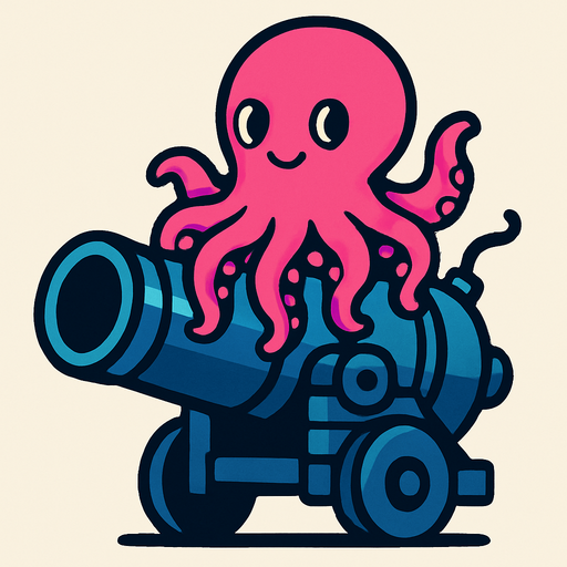 que un pulpo este sentado en un cañon.
In-Game asset.  2d.  High contrast.  No shadows