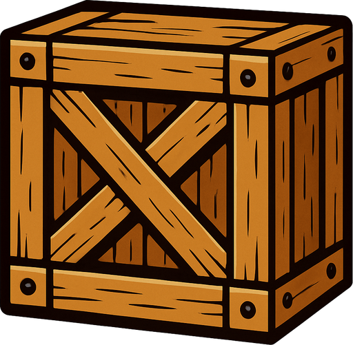 A wooden crate.
In-Game asset.  2d.  High contrast.  No shadows