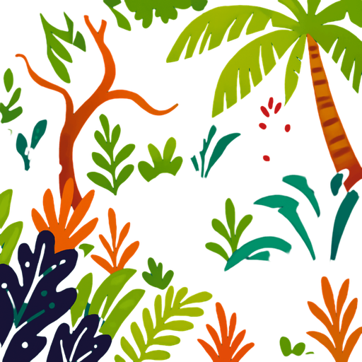 A lush and vibrant jungle.
In-Game asset.  2d.  High contrast.  No shadows