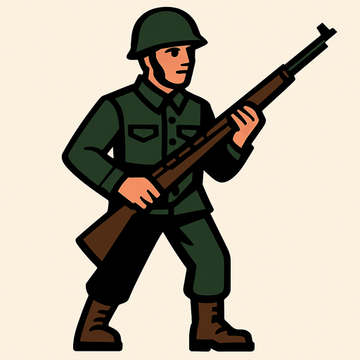 Let's change the color of soldier uniform darker and add rifle in his hand.
In-Game asset.  2d.  High contrast.  No shadows