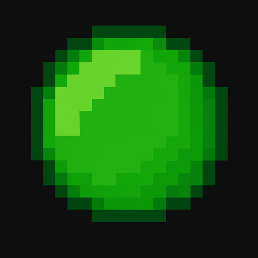 Genera una imagen de un círculo verde pixel.
In-Game asset.  2d.  High contrast.  No shadows